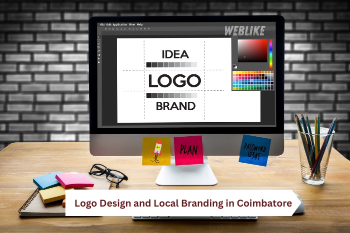 Logo design and local branding concept by Weblike Digital Solutions, Coimbatore, showing idea development, brand planning, and creative design